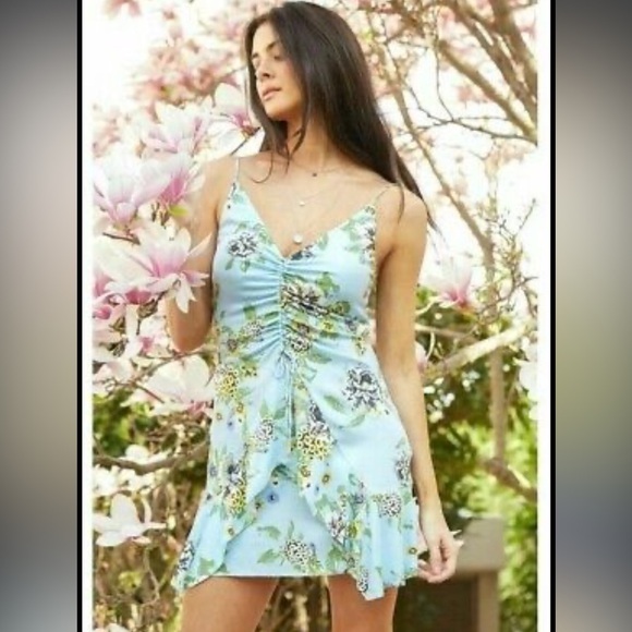 Free people blue floral tropical summer skinny strap dress - Picture 10 of 11